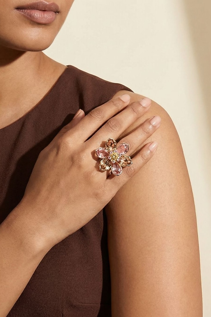 Gold Plated Champagne Swarovski Crystal Adjustable Ring by ESME at Pernia's Pop Up Shop