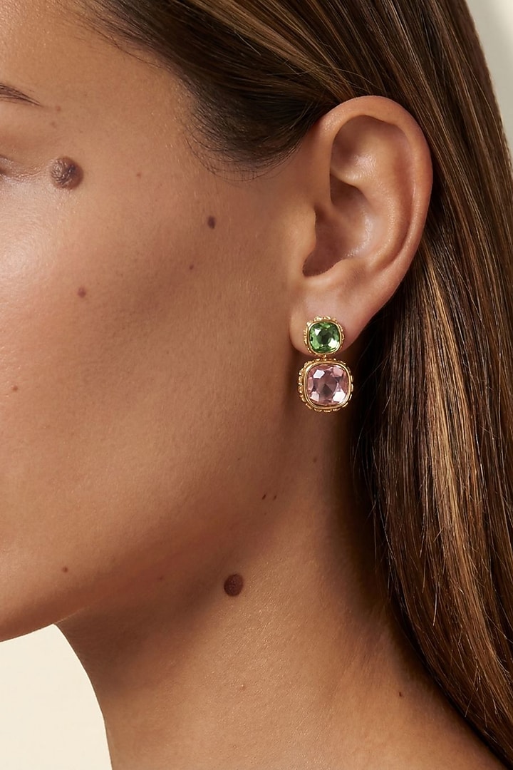 Gold Plated Multi-Colored Swarovski Dangler Earrings by ESME at Pernia's Pop Up Shop