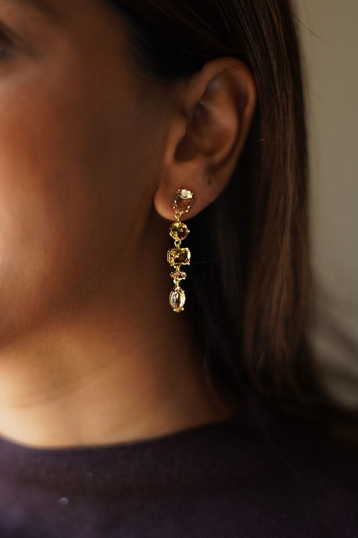 Gold Plated Yellow Swarovski Detachable Dangler Earrings by ESME at Pernia's Pop Up Shop