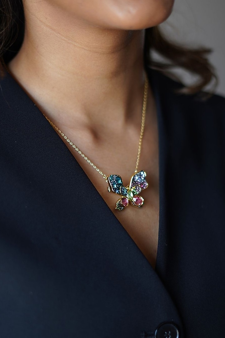 Gold Plated Multi-Colored Swarovski Pendant Necklace by ESME at Pernia's Pop Up Shop
