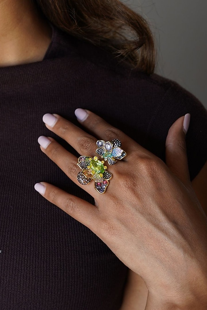 Gold Plated Multi-Colored Swarovski Adjustable Ring by ESME at Pernia's Pop Up Shop