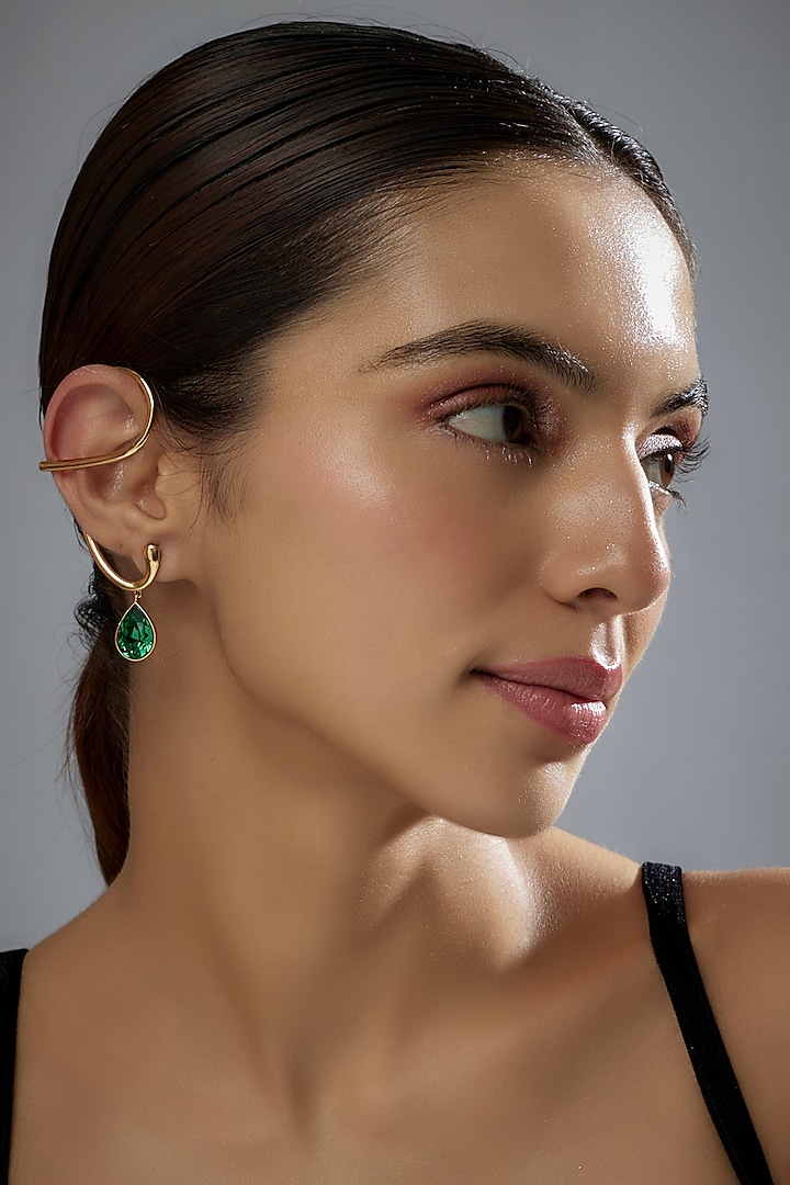 Gold Finish Swarovski Eternal Echo Dangler Earrings by ESME at Pernia's Pop Up Shop