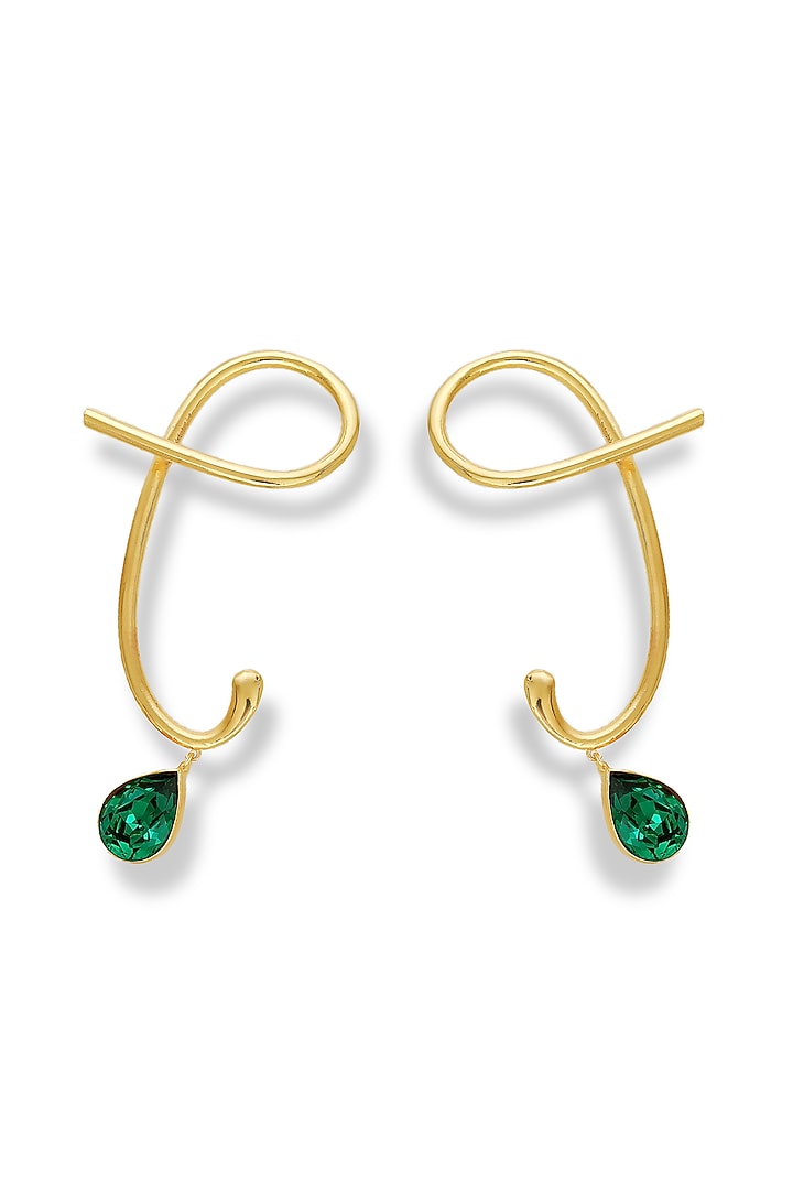 White Rhodium Finish Emerald Swarovski Earcuffs (Set Of 2) by ESME at Pernia's Pop Up Shop