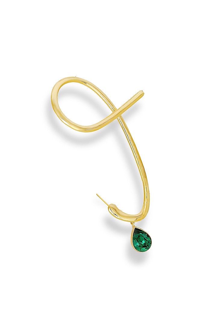 White Rhodium Finish Emerald Swarovski Earcuffs (Set Of 2) by ESME at Pernia's Pop Up Shop
