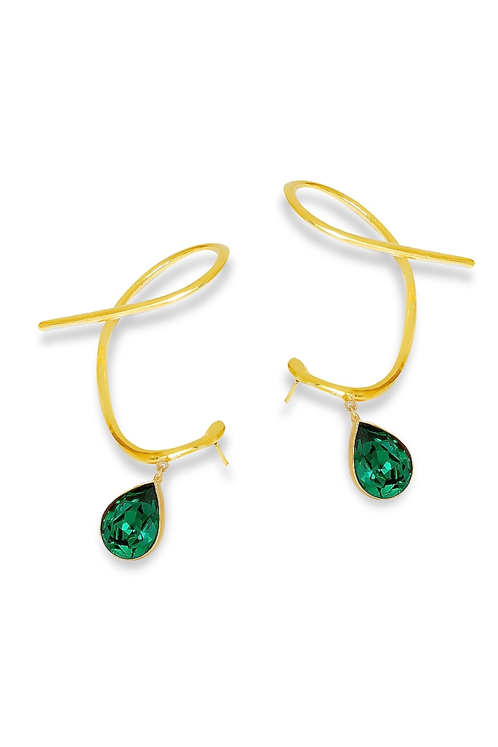 White Rhodium Finish Emerald Swarovski Earcuffs (Set Of 2) by ESME at Pernia's Pop Up Shop
