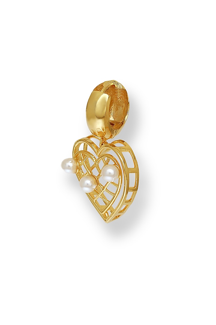 White Rhodium Finish Swarovski Pearl Heart-Shaped Stud Earrings by ESME at Pernia's Pop Up Shop