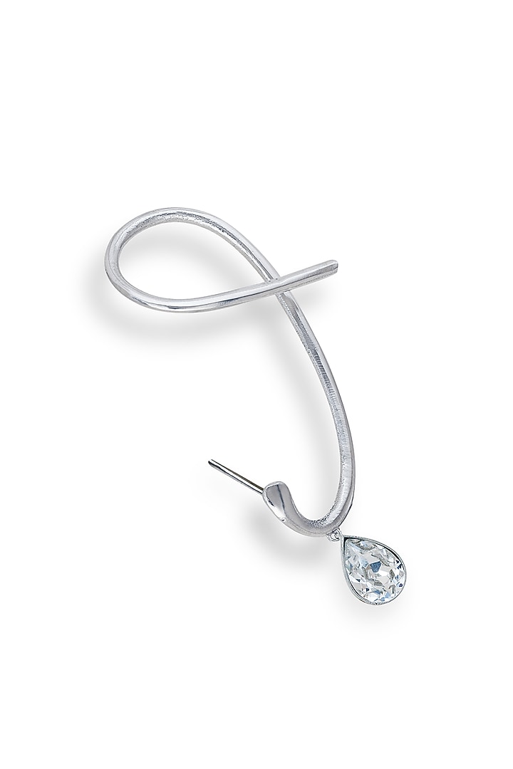 White Rhodium Finish Silver Swarovski Earcuffs (Set Of 2) by ESME at Pernia's Pop Up Shop