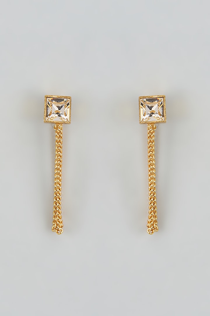 Gold Finish Swarovski Velvet Veil Dangler Earrings by ESME