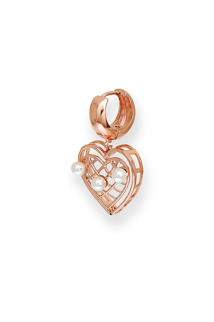 White Rhodium Finish Rose Gold Swarovski Pearl Heart-Shaped Stud Earrings by ESME at Pernia's Pop Up Shop