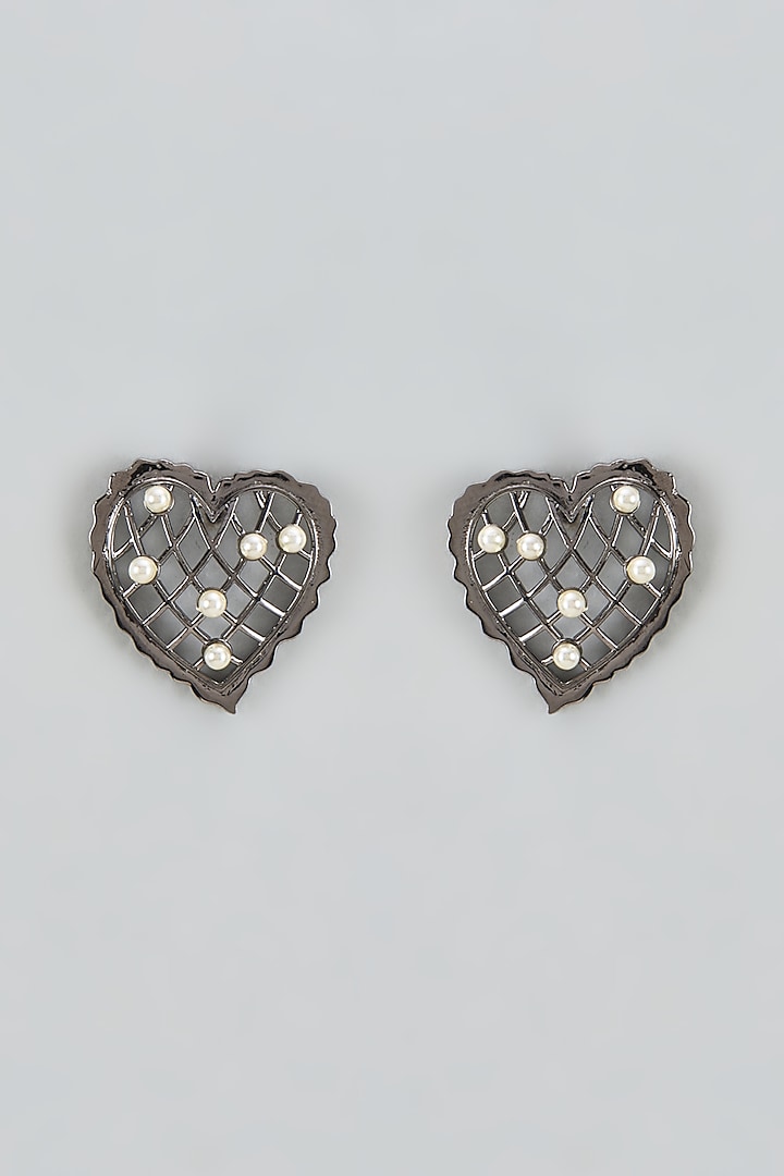 Black Rhodium Finish Swarovski Loves Vow Earrings by ESME at Pernia's Pop Up Shop