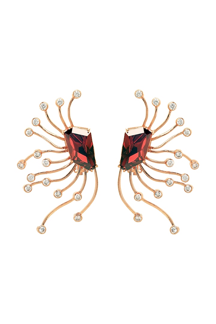 White Rhodium Finish Red Swarovski Stud Earrings by ESME at Pernia's Pop Up Shop
