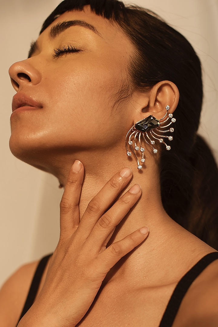 Gun Metal Finish Swarovski Crystal Dangler Earrings by ESME at Pernia's Pop Up Shop