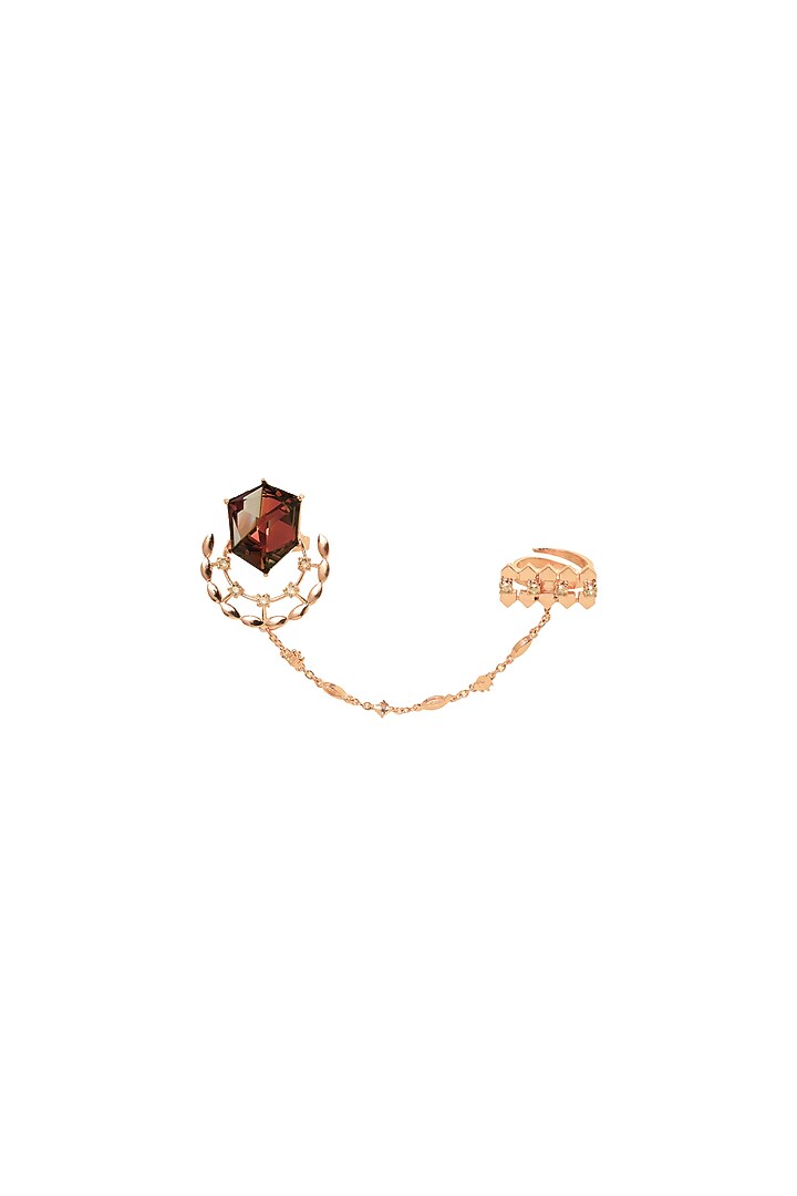 Gold Finish Red Swarovski Crystals Double Finger Ring by ESME at Pernia's Pop Up Shop