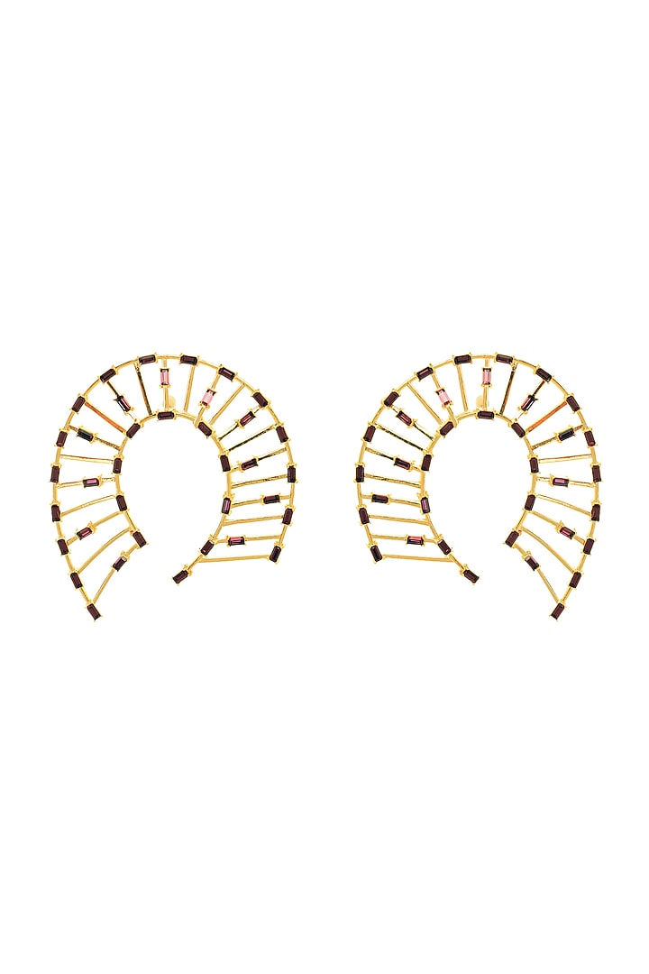 Rose Gold Finish Purple Swarovski Baguette Dangle Earrings by ESME at Pernia's Pop Up Shop