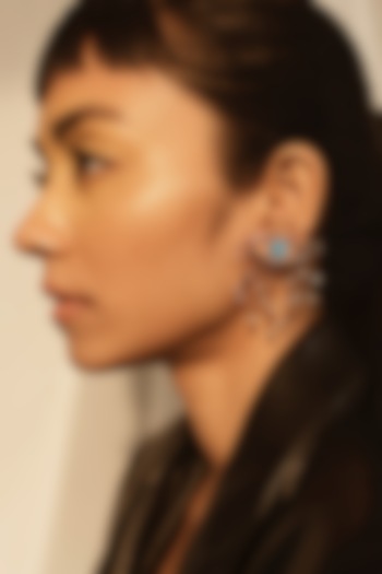 Rose Gold Finish Blue Swarovski Evil Eye Earrings by ESME at Pernia's Pop Up Shop