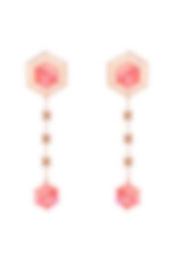 White Rhodium Finish Pink Swarovski Crystal Dangler Earrings by ESME at Pernia's Pop Up Shop