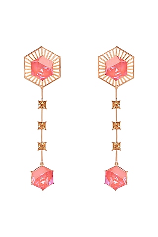 White Rhodium Finish Pink Swarovski Crystal Dangler Earrings by ESME