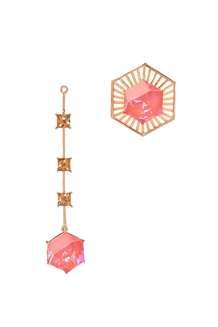 White Rhodium Finish Pink Swarovski Crystal Dangler Earrings by ESME at Pernia's Pop Up Shop