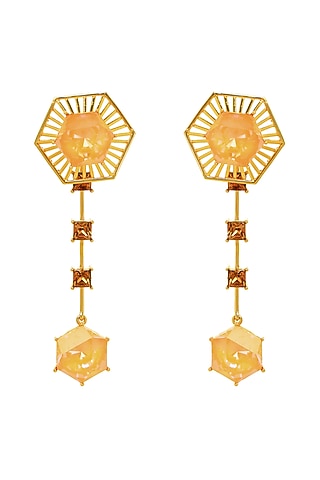White Rhodium Finish Yellow Swarovski Crystal Dangler Earrings by ESME