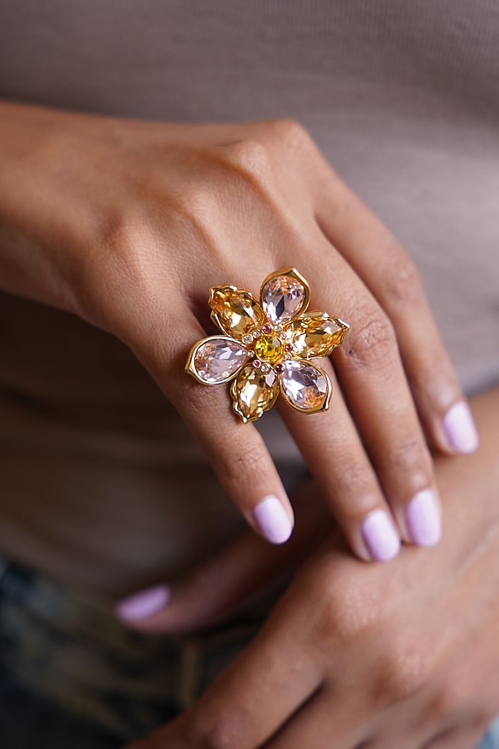 Gold Plated Swarovski Crystal Halo Ring by ESME at Pernia's Pop Up Shop