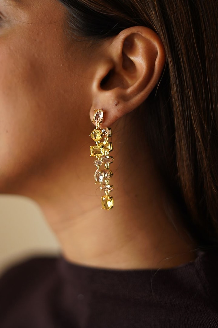 Gold Plated Swarovski Crystal Dangler Earrings by ESME at Pernia's Pop Up Shop