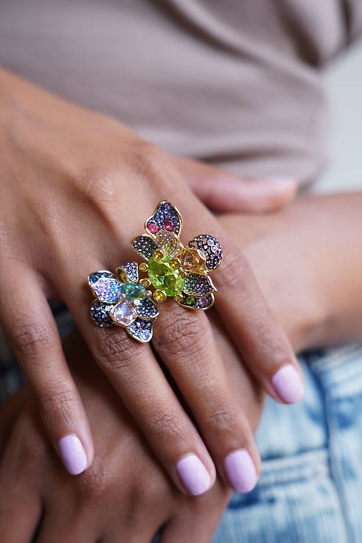 Gold Plated Swarovski Crystal Kaleidoscopic Ring by ESME at Pernia's Pop Up Shop
