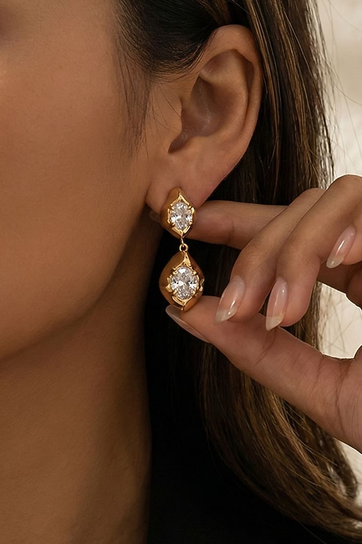 Gold Plated Swarovski Crystal Dangler Earrings by ESME at Pernia's Pop Up Shop