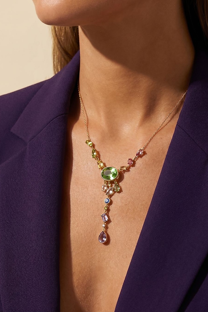 Gold Plated Multi-Colored Swarovski Crystal Necklace by ESME at Pernia's Pop Up Shop