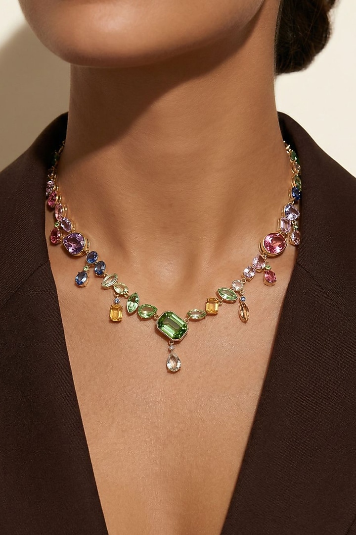 Gold Plated Multi-Colored Swarovski Crystal Necklace by ESME at Pernia's Pop Up Shop