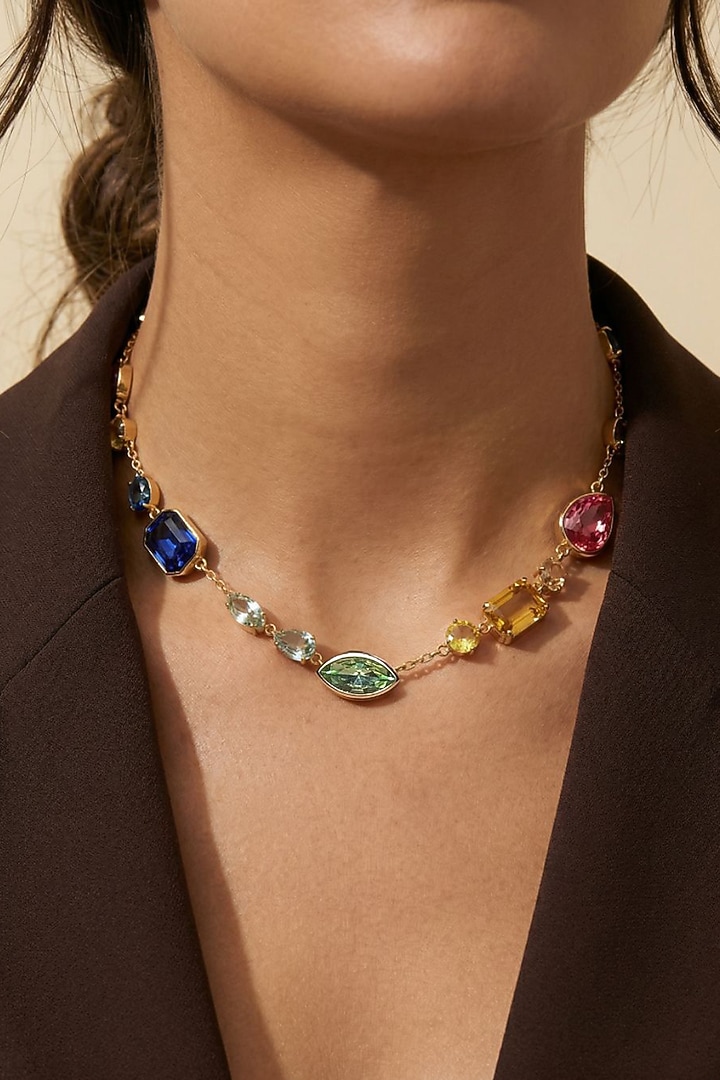 Gold Plated Multi-Colored Swarovski Crystal Necklace by ESME at Pernia's Pop Up Shop