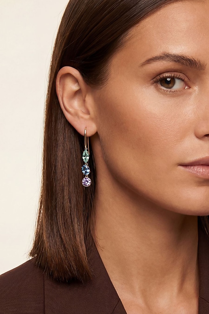 Gold Plated Multi-Colored Swarovski Crystal Dangler Earrings by ESME at Pernia's Pop Up Shop