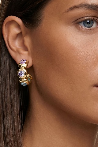 Gold Plated Multi-Colored Swarovski Crystal Hoop Earrings by ESME