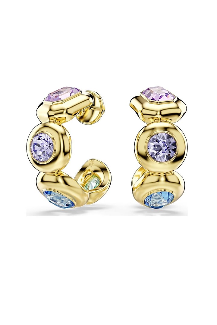 Gold Plated Multi-Colored Swarovski Crystal Hoop Earrings by ESME at Pernia's Pop Up Shop