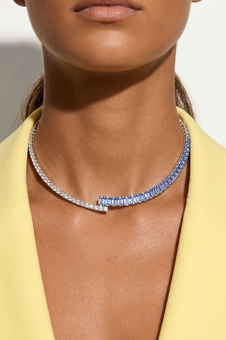 Gold Plated Blue & White Swarovski Crystal Necklace by ESME at Pernia's Pop Up Shop