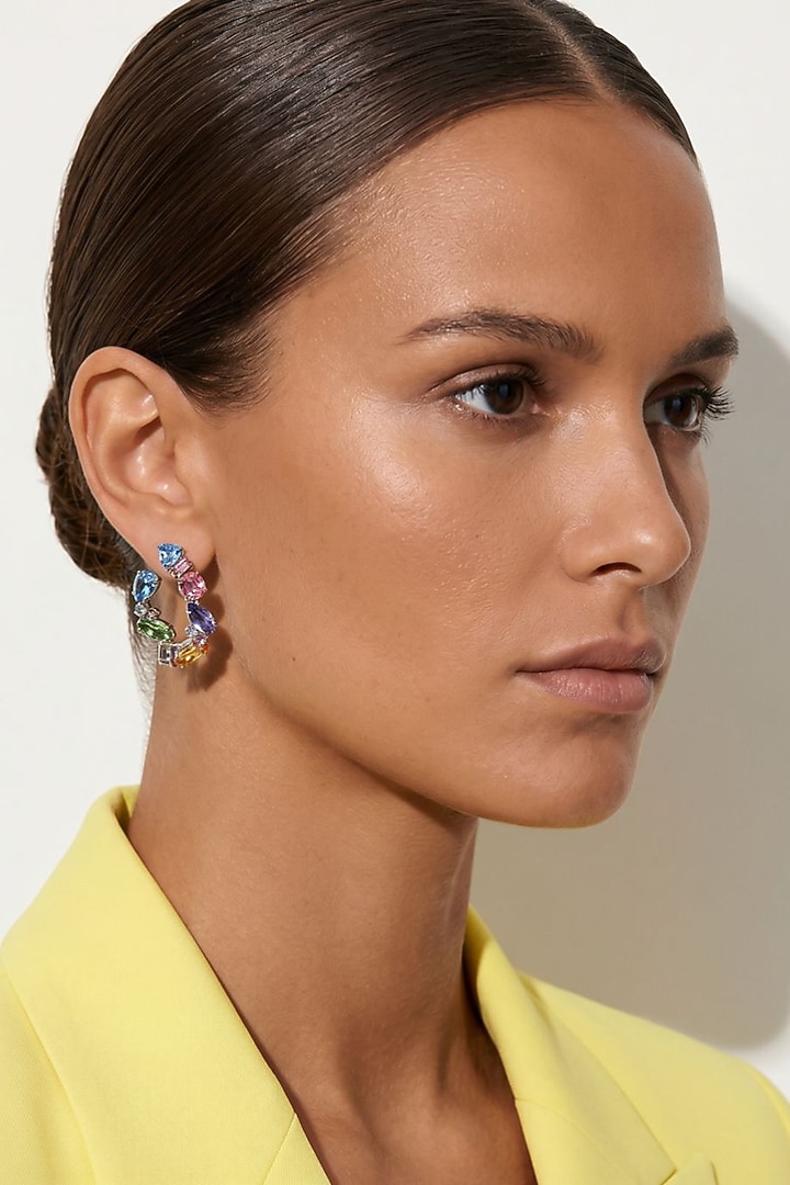 Gold Plated Multi-Colored Swarovski Crystal Hoop Earrings by ESME at Pernia's Pop Up Shop
