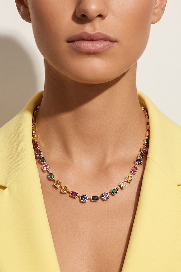Gold Plated Multi-Colored Swarovski Crystal Necklace by ESME at Pernia's Pop Up Shop
