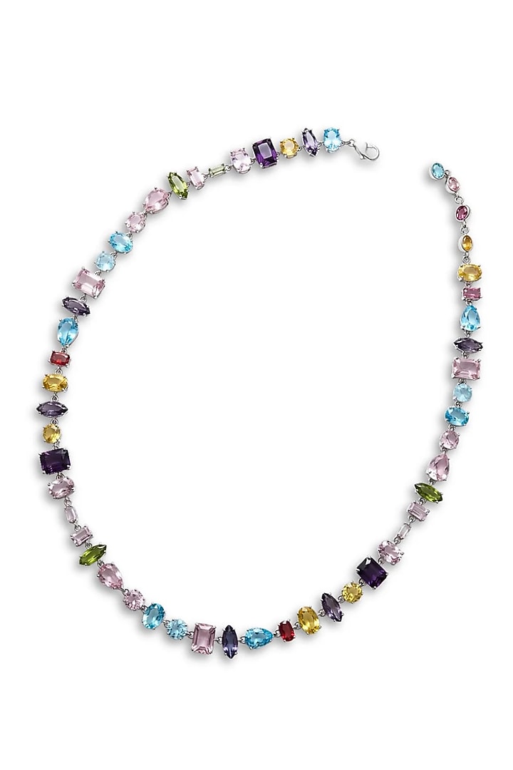 White Finish Multi-Colored Swarovski Crystal Necklace by ESME at Pernia's Pop Up Shop