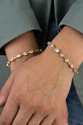 Gold Finish Swarovski Crystal Openable Bracelet by ESME