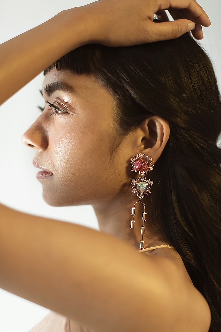Rose Gold Finish Dangler Earrings Swarovski Crystals by ESME