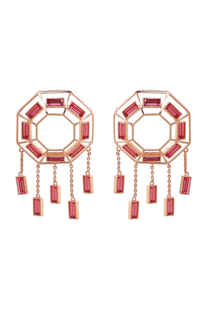 Rose Gold Finish Pink Baguette Swarovski Crystal Earrings by ESME