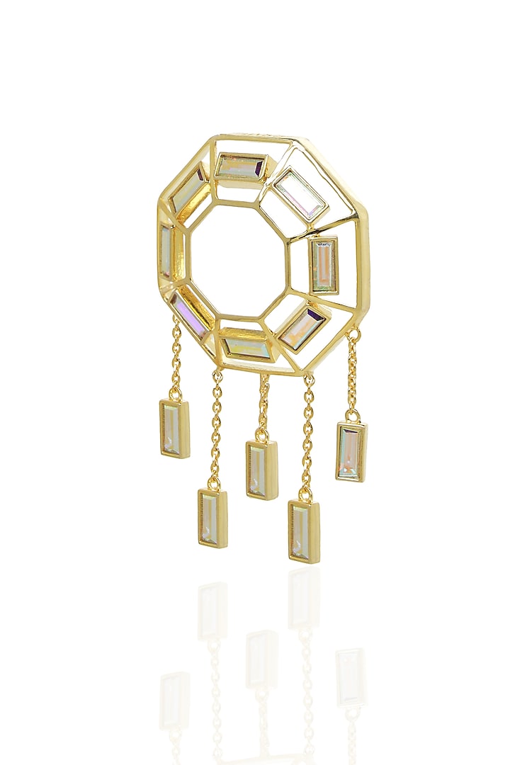 White Rhodium Finish Gold Swarovski Dangler Earrings by ESME at Pernia's Pop Up Shop