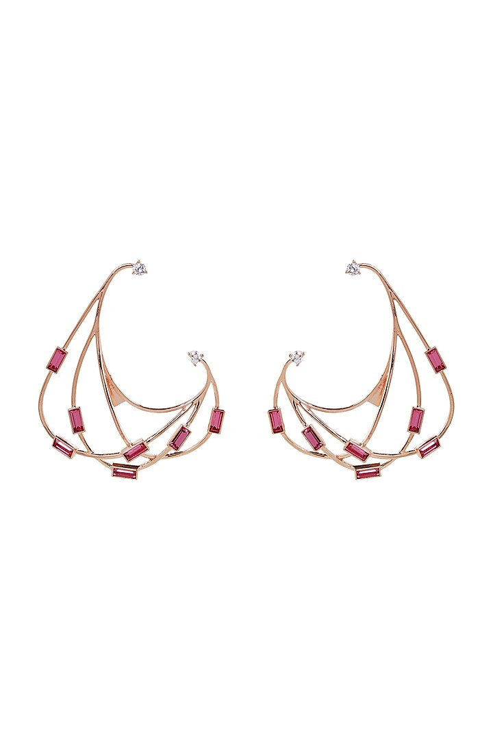 Rose Gold Finish Baguette Crystal Earrings by ESME