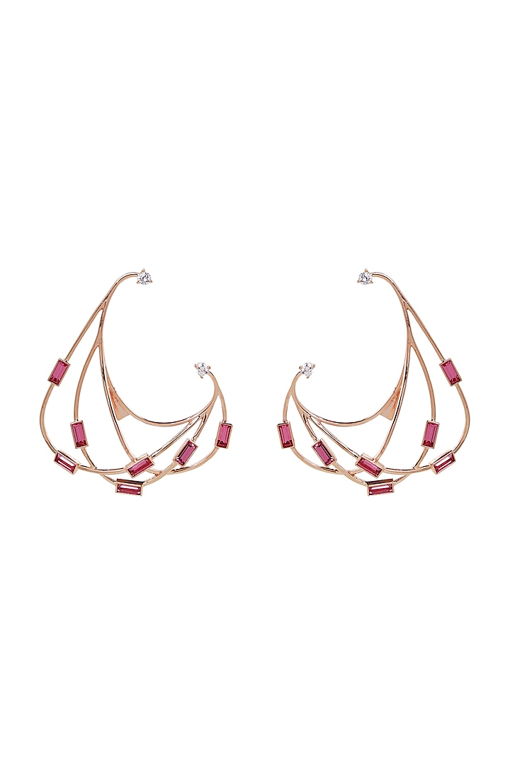 Rose Gold Finish Baguette Crystal Earrings by ESME