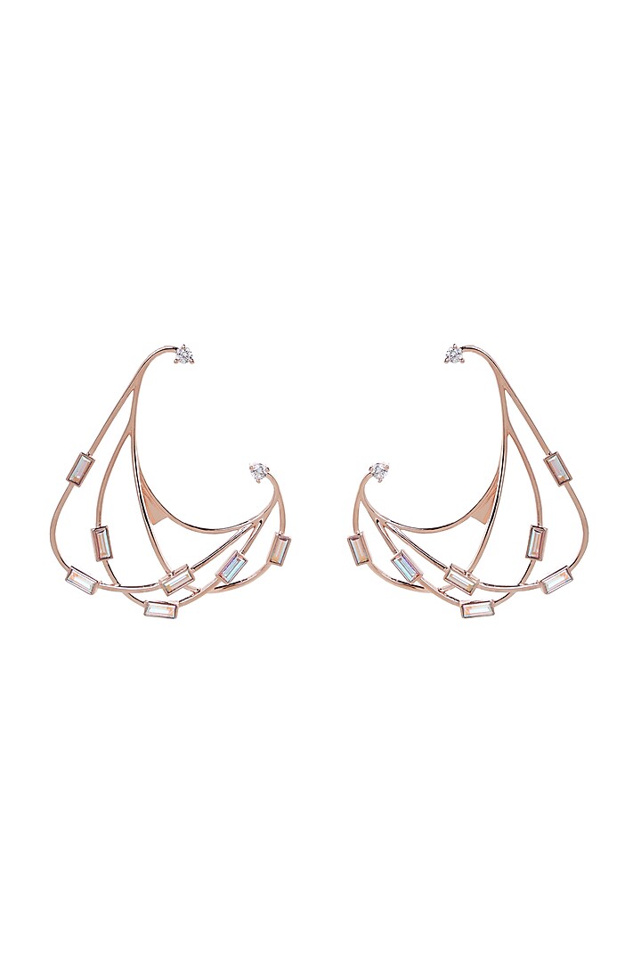 Rose Gold Finish Earrings With Baguette Crystals by ESME