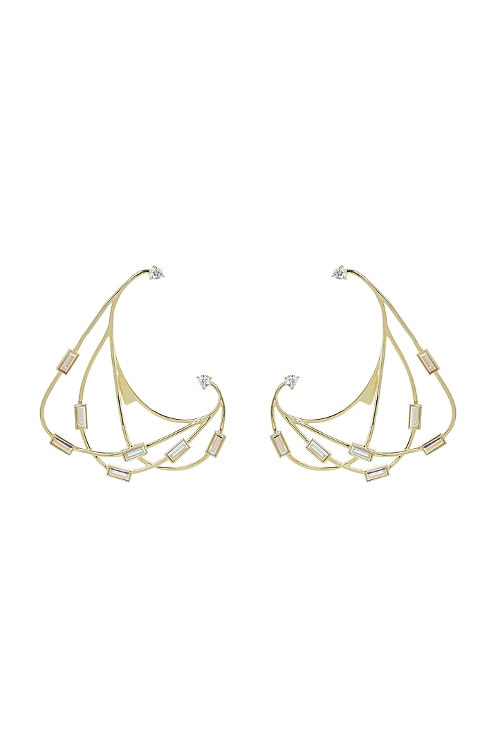 Gold Finish Earrings With Baguette Crystals by ESME