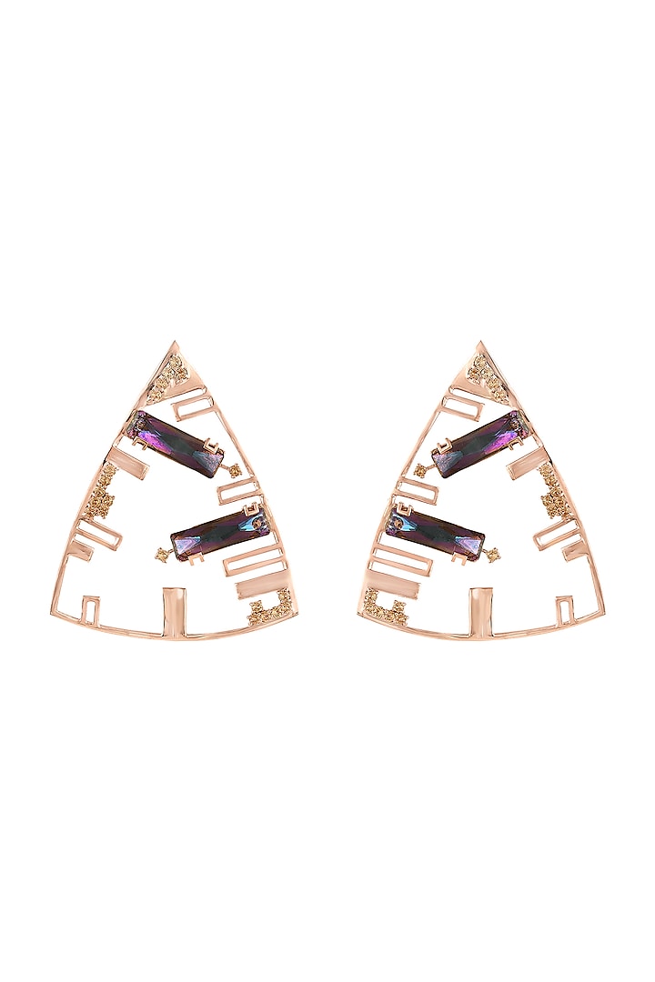 Rose Gold Finish Dangler Earrings With Swarovski Crystals by ESME