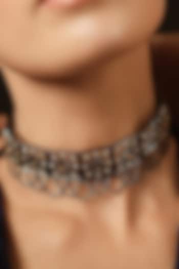 Gunmetal Handcrafted Choker Necklace With Swarovski Crystals by ESME