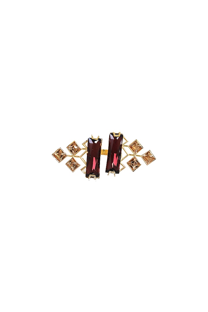 Gold Finish Swarovski & Baguette Ring by ESME at Pernia's Pop Up Shop