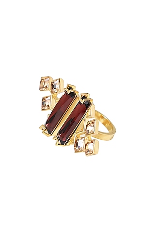 Gold Finish Swarovski & Baguette Ring by ESME