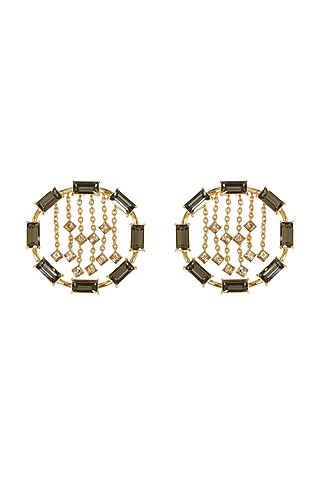 Gold Finish Swarovski & Baguette Earrings by ESME